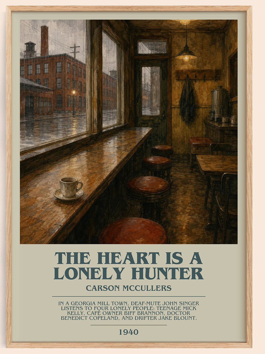 The Heart Is a Lonely Hunter bookish book poster by Carson McCullers – framed literary art print