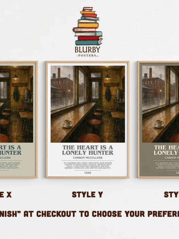 The Heart Is a Lonely Hunter bookish print in frame leaning in hallway – literary fiction wall art