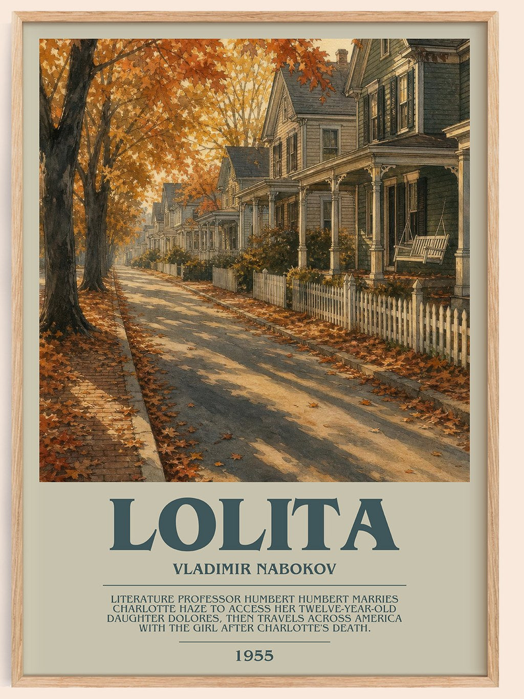 Lolita bookish book poster by Vladimir Nabokov – framed literary art print
