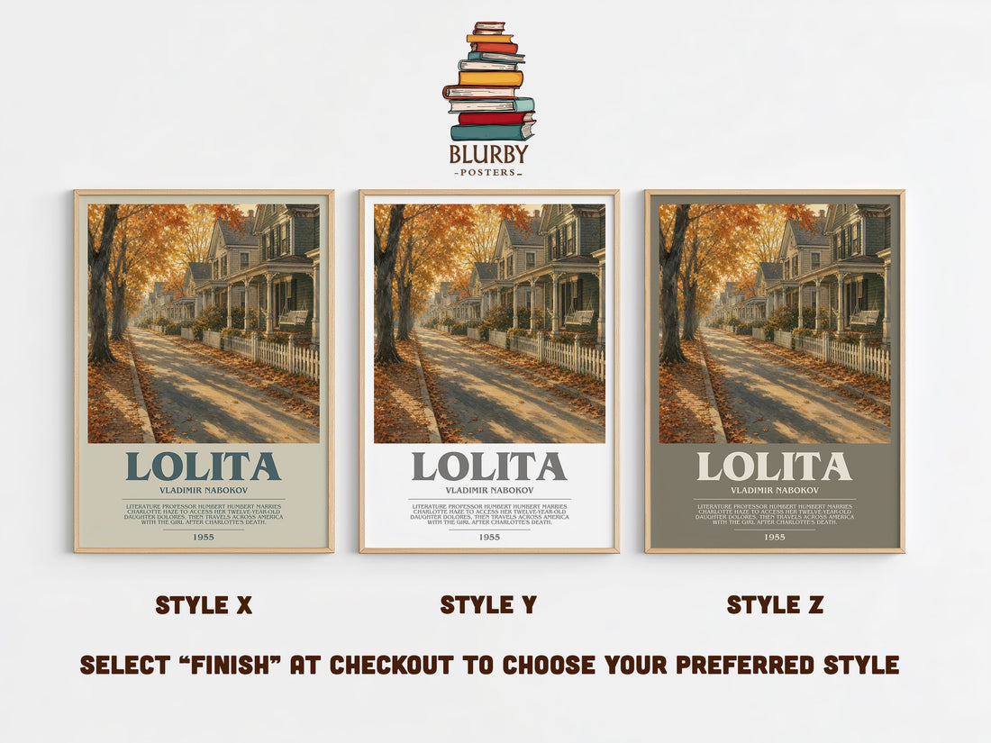 Lolita bookish print in frame leaning in hallway – literary fiction wall art (mockup)