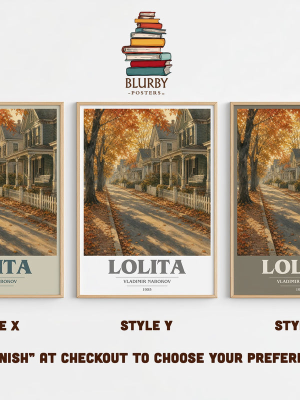 Lolita book cover print in frame leaning in hallway – literary fiction wall art