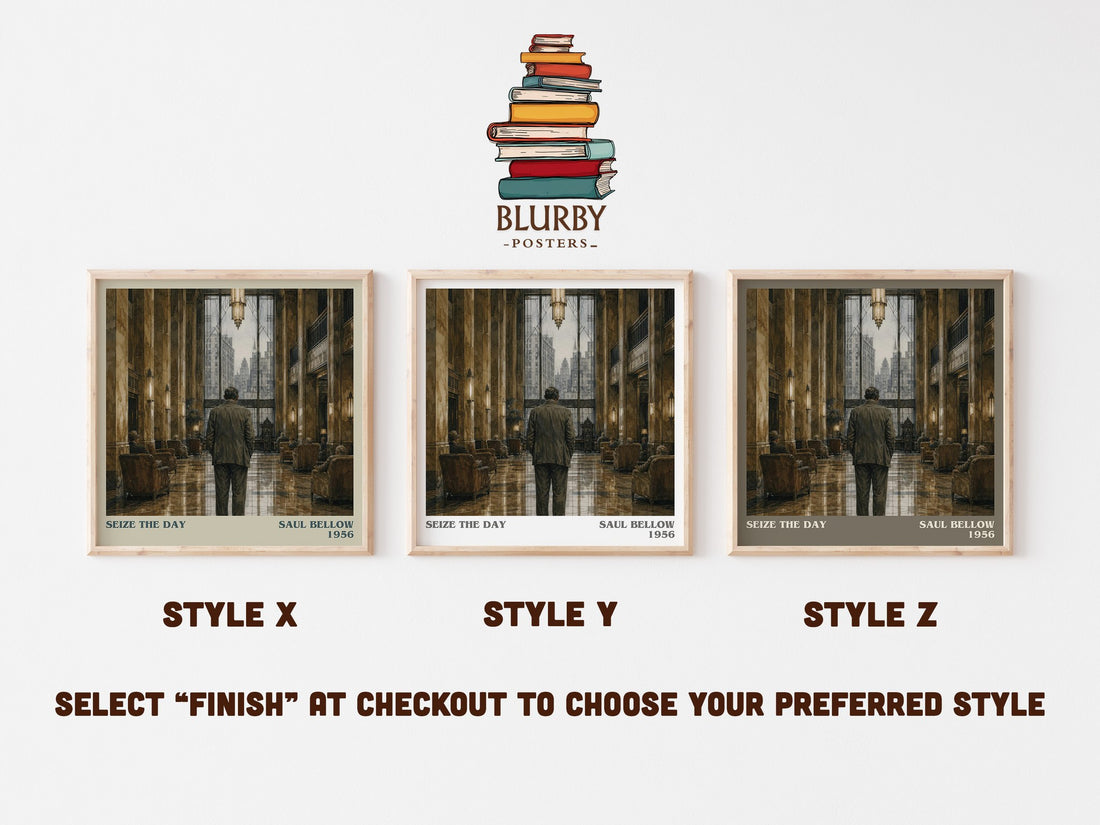 Seize the Day literary print in frame leaning in hallway – literary fiction wall art (mockup)