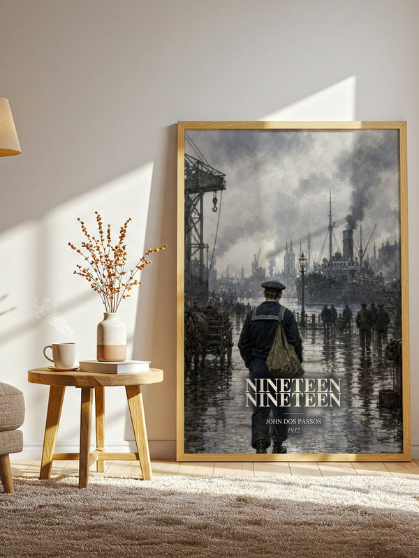 Nineteen Nineteen watercolour print in frame leaning in hallway – literary fiction wall art