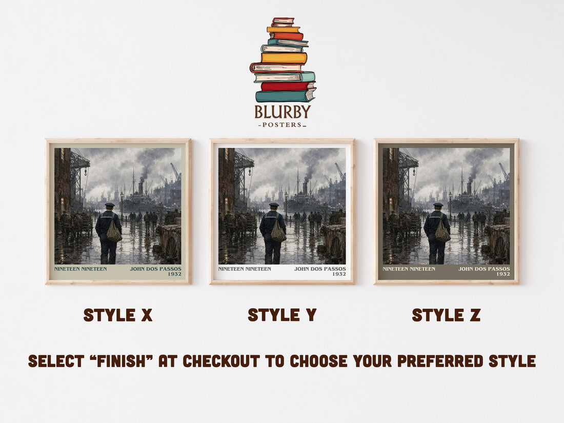 Nineteen Nineteen literary print in frame leaning in hallway – literary fiction wall art (mockup)