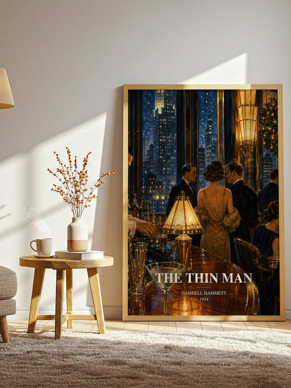 The Thin Man watercolour print in frame leaning in hallway – mystery wall art