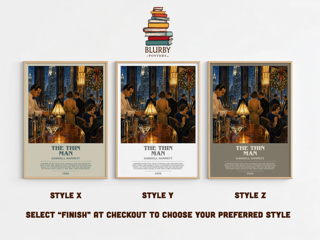 The Thin Man bookish print in frame leaning in hallway – mystery wall art (mockup)