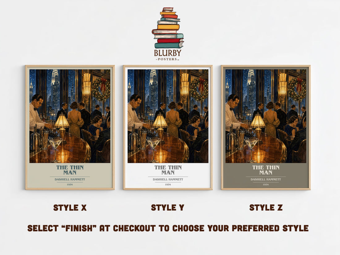 The Thin Man book cover print in frame leaning in hallway – mystery wall art (mockup)