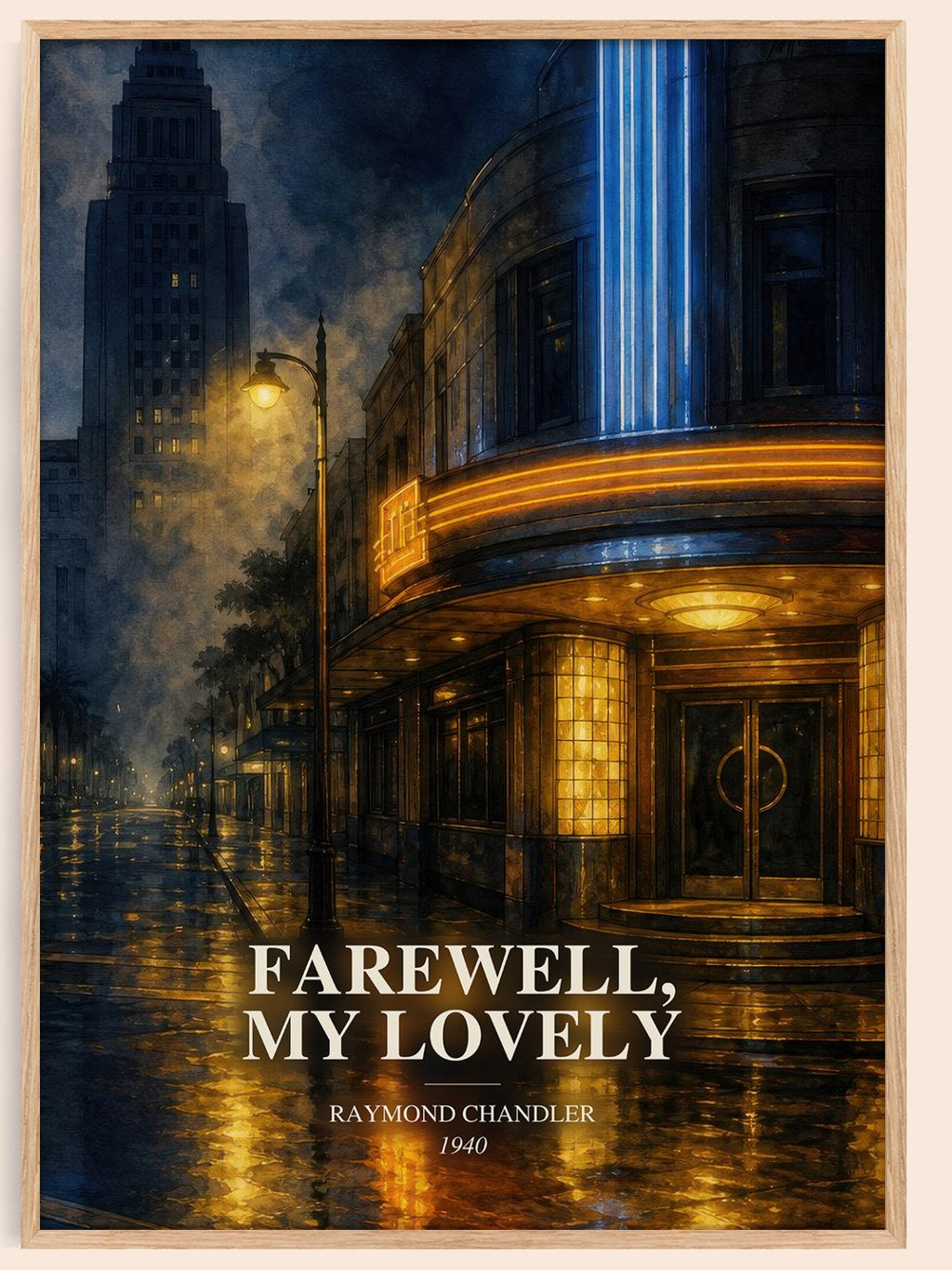 Farewell, My Lovely watercolour book poster by Raymond Chandler – framed literary art print