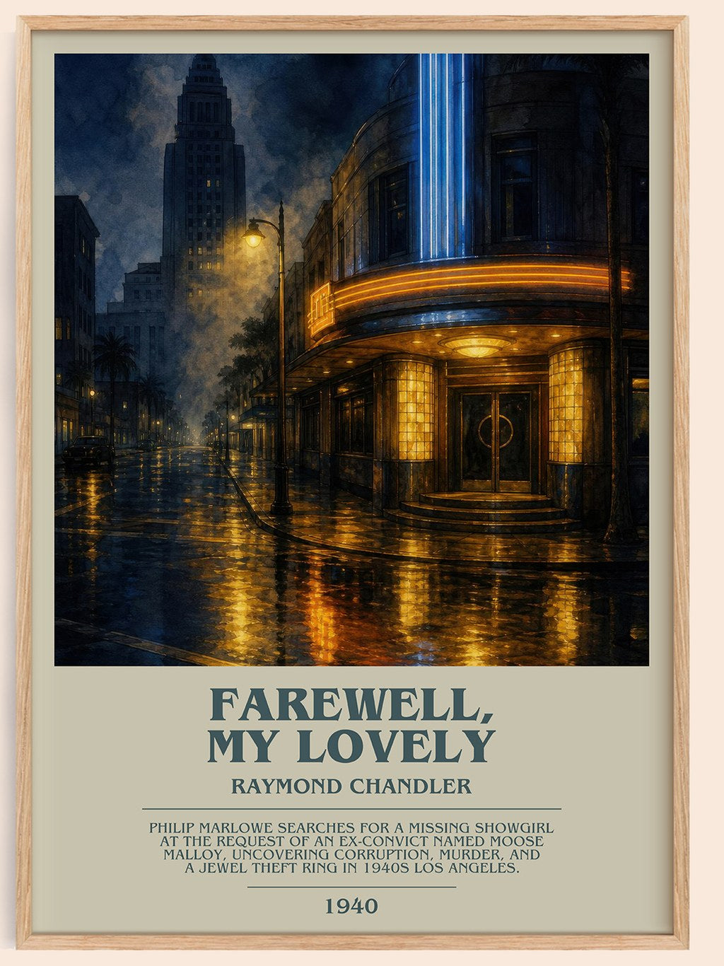 Farewell, My Lovely bookish book poster by Raymond Chandler – framed literary art print