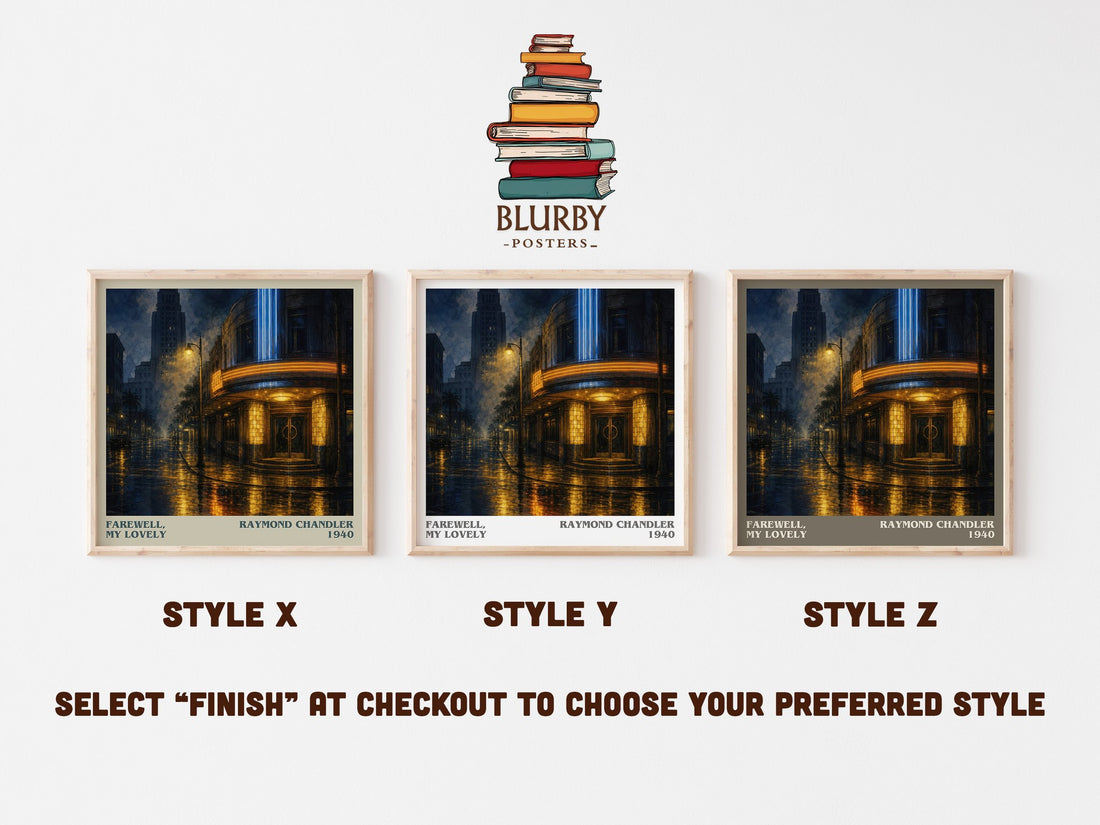 Farewell, My Lovely literary print in frame leaning in hallway – crime wall art (mockup)