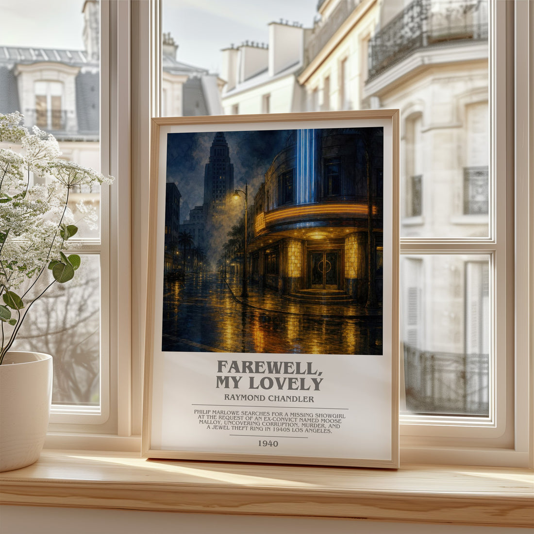 Farewell, My Lovely bookish poster colour and style options – Raymond Chandler book art (mockup)