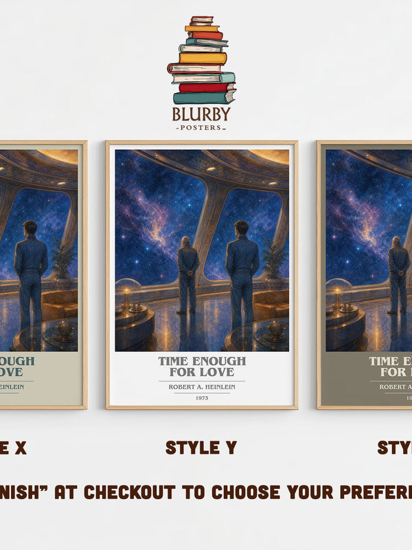 Time Enough for Love book cover print in frame leaning in hallway – sci fi wall art