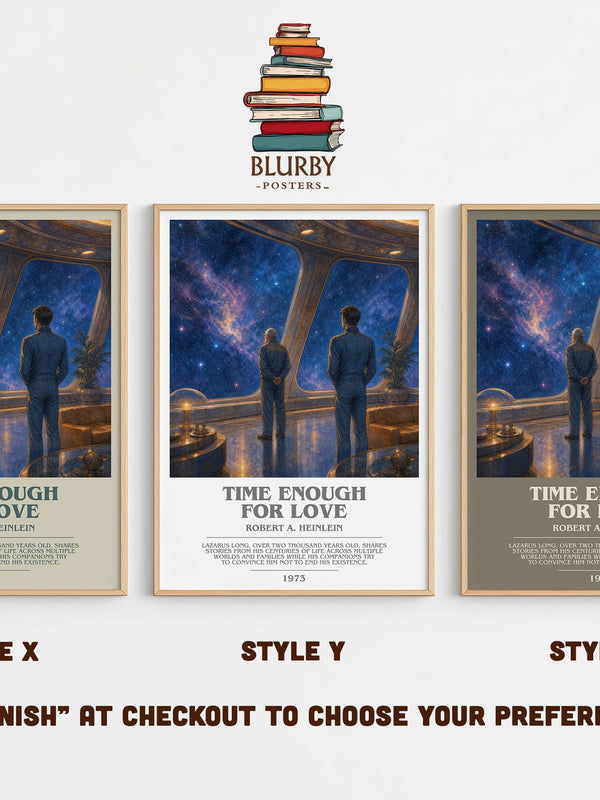 Time Enough for Love bookish print in frame leaning in hallway – sci fi wall art