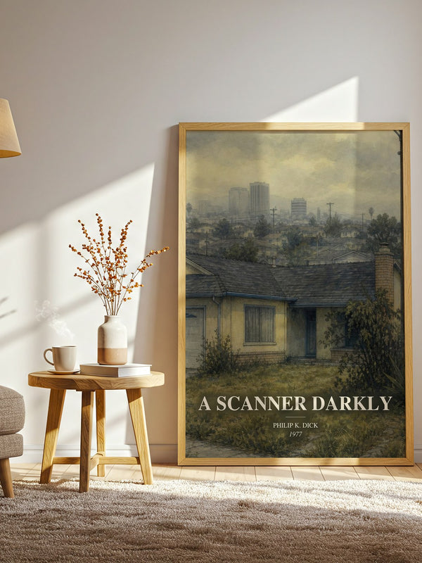 A Scanner Darkly watercolour print in frame leaning in hallway – sci fi wall art