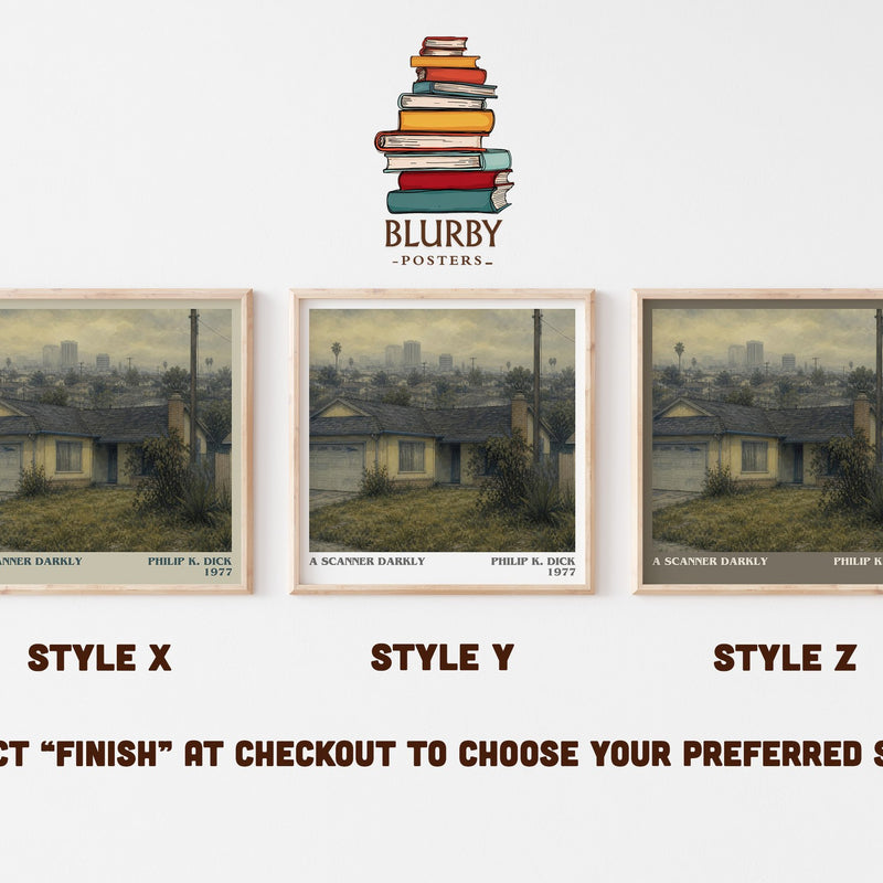 A Scanner Darkly literary print in frame leaning in hallway – sci fi wall art