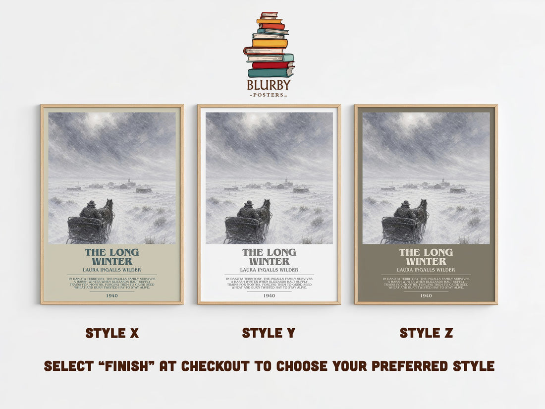 The Long Winter bookish print in frame leaning in hallway – childrens wall art (mockup)