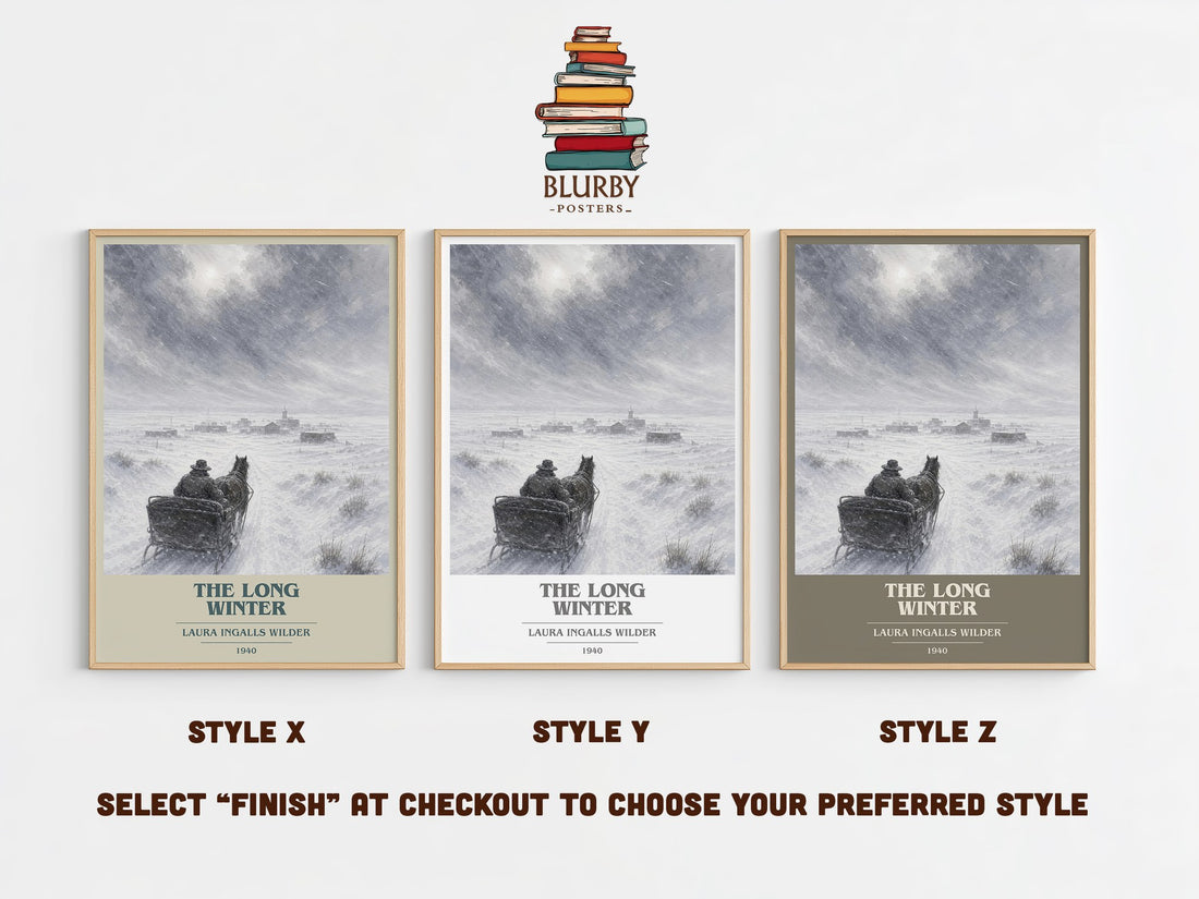 The Long Winter book cover print in frame leaning in hallway – childrens wall art (mockup)