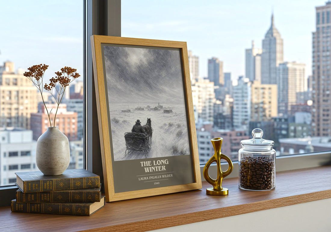 The Long Winter book cover print framed by window – literary home decor