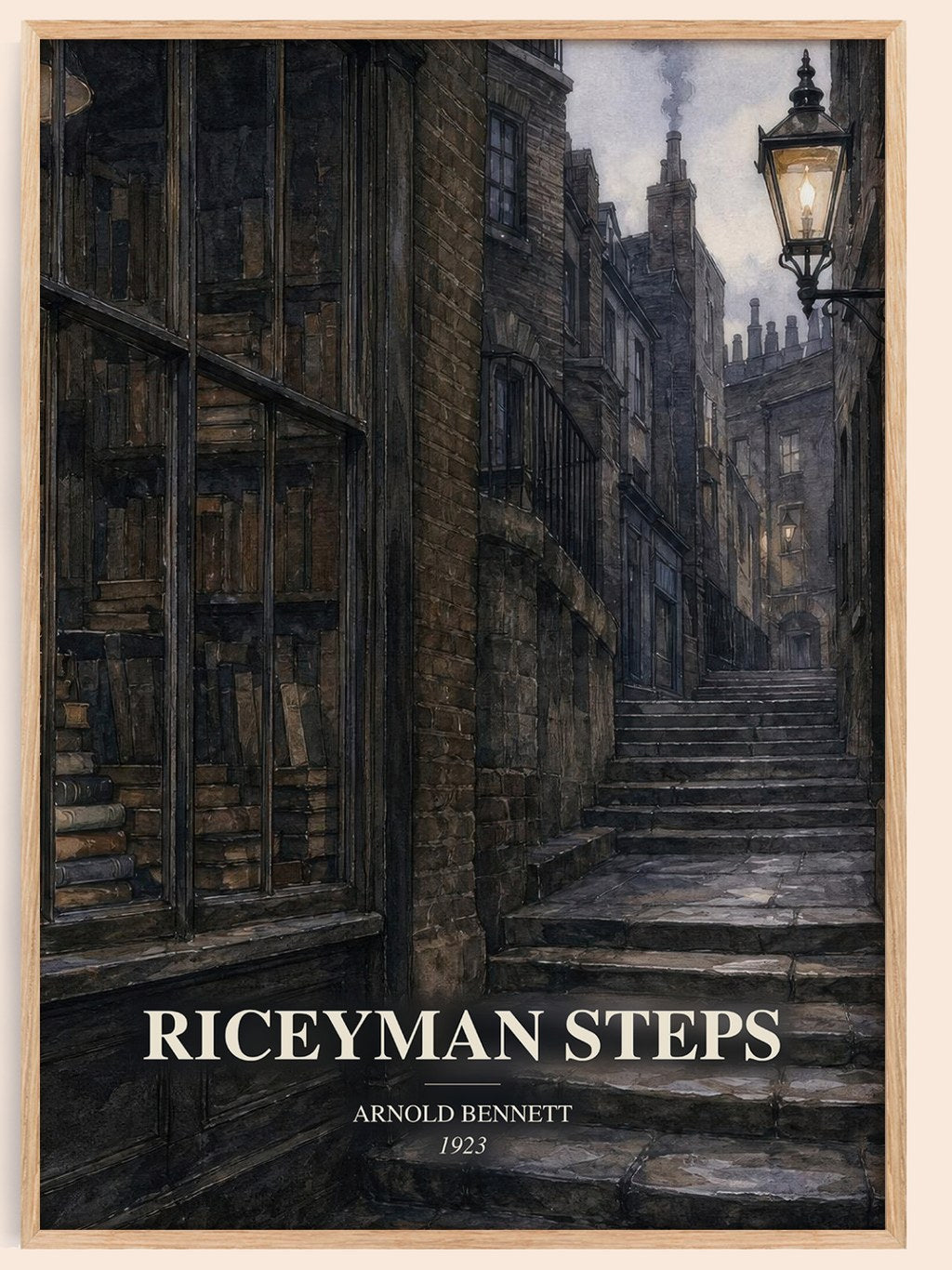 Riceyman Steps watercolour book poster by Arnold Bennett – framed literary art print