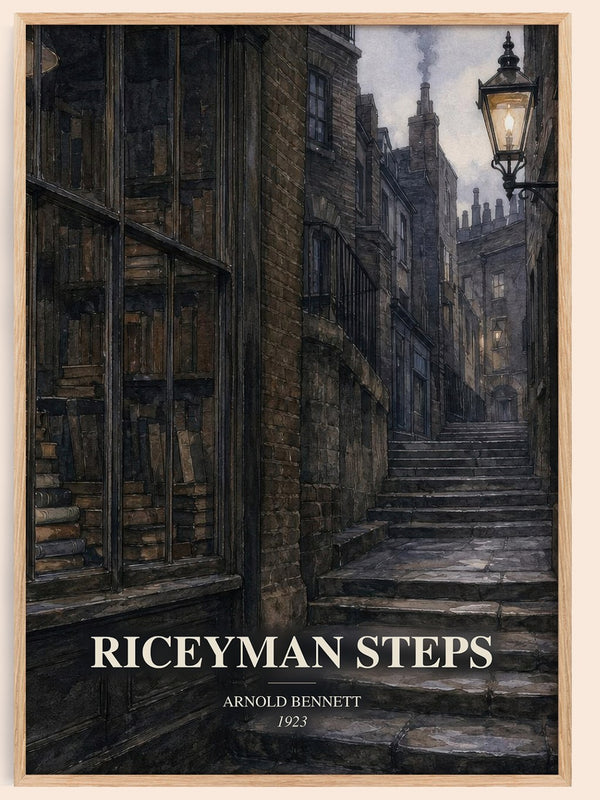 Riceyman Steps watercolour book poster by Arnold Bennett – framed literary art print