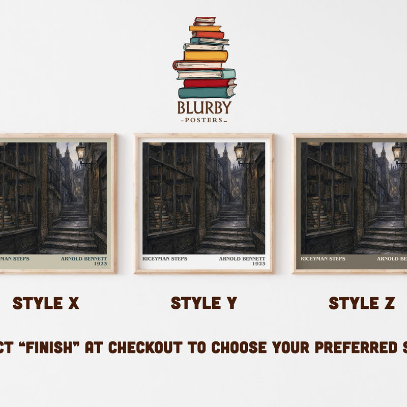 Riceyman Steps literary print in frame leaning in hallway – literary fiction wall art