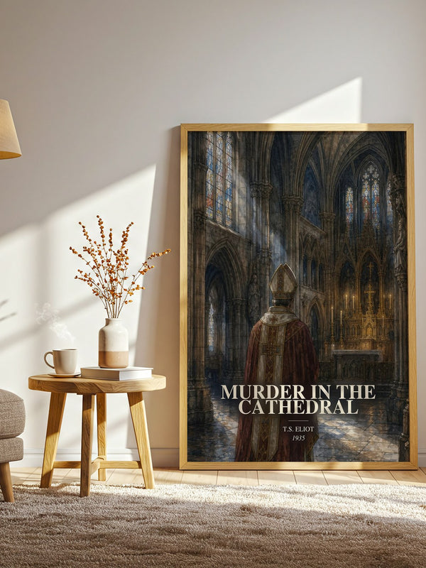 Murder in the Cathedral watercolour print in frame leaning in hallway – poetry wall art