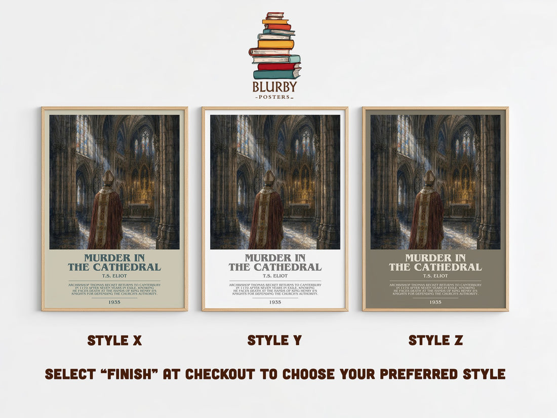 Murder in the Cathedral bookish print in frame leaning in hallway – poetry wall art (mockup)