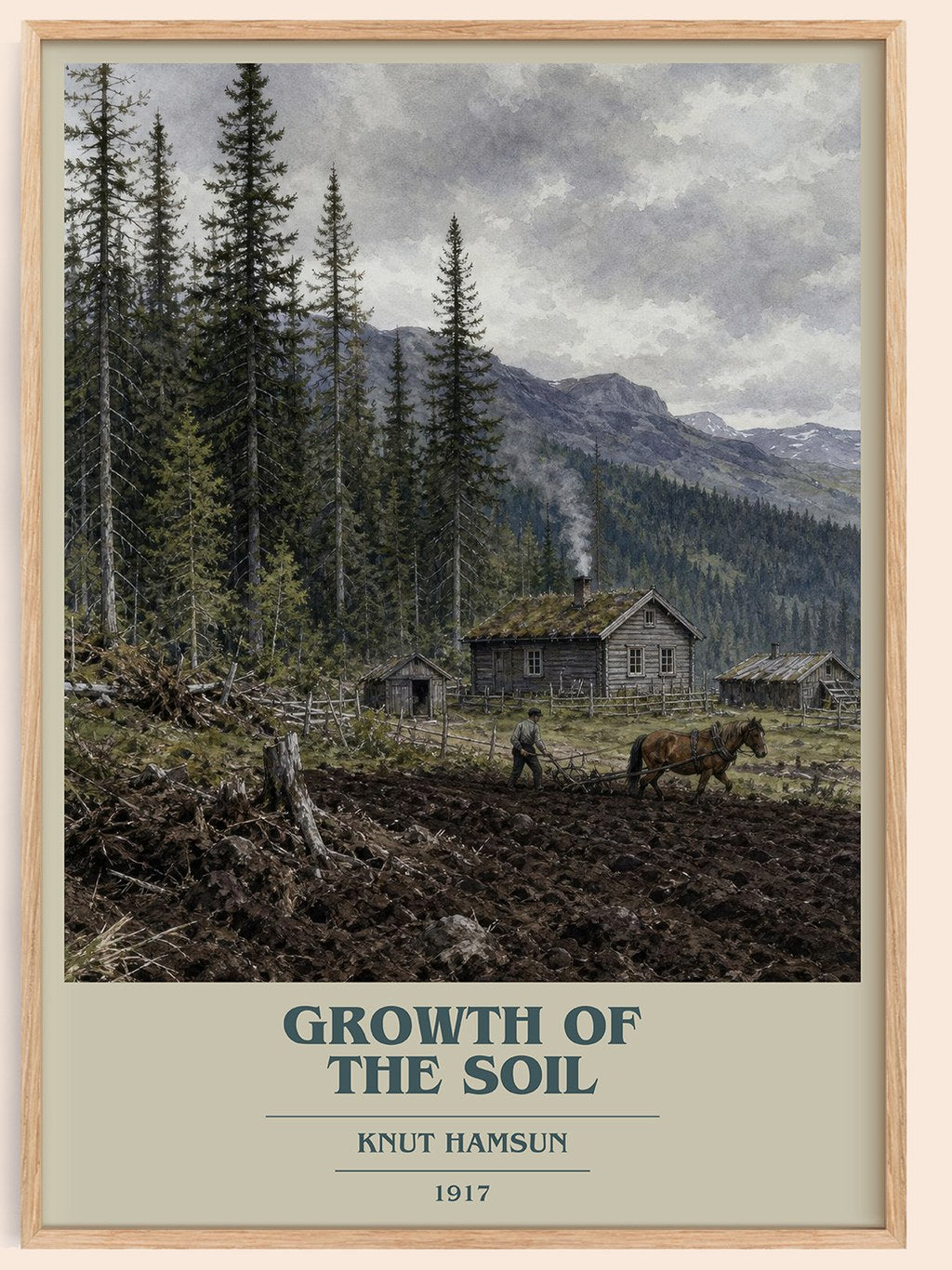 Growth of the Soil book cover book poster by Knut Hamsun – framed literary art print
