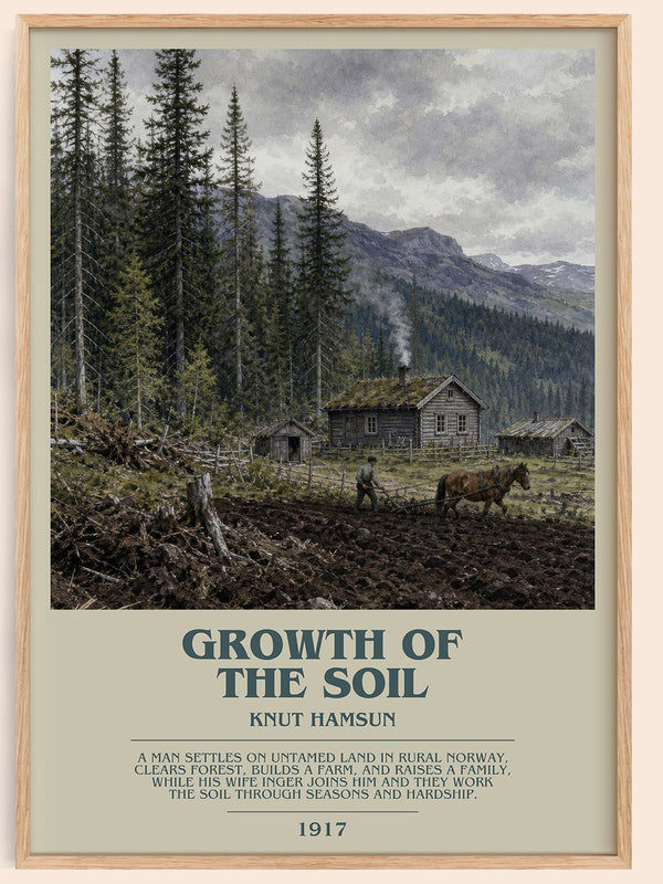 Growth of the Soil bookish book poster by Knut Hamsun – framed literary art print