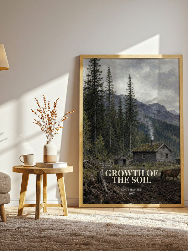 Growth of the Soil watercolour print in frame leaning in hallway – literary fiction wall art