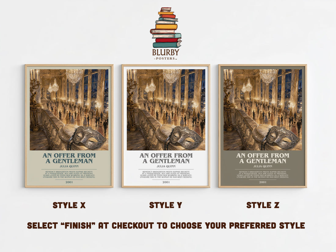 An Offer From a Gentleman bookish print in frame leaning in hallway – romance wall art (mockup)