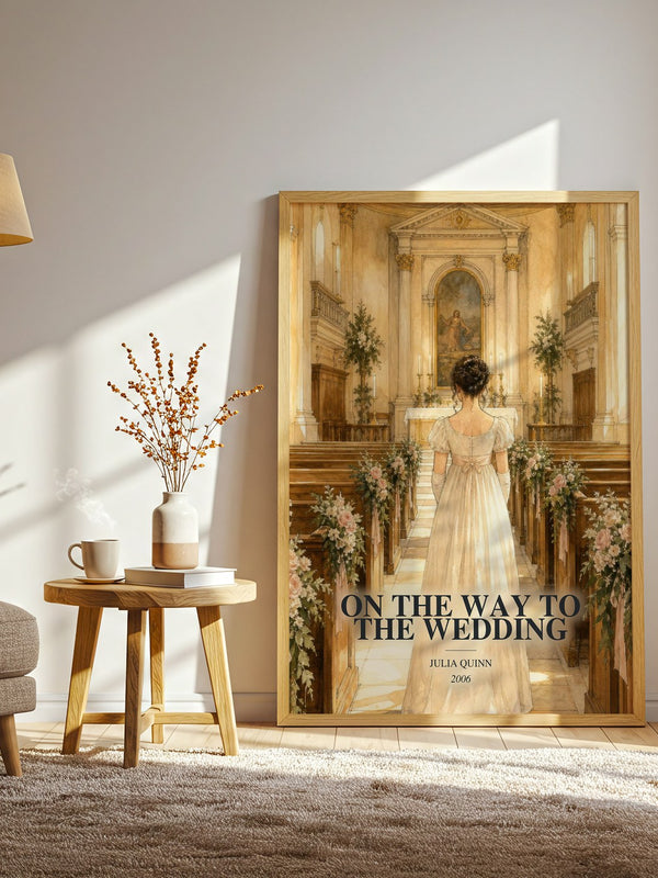 On the Way to the Wedding watercolour print in frame leaning in hallway – romance wall art