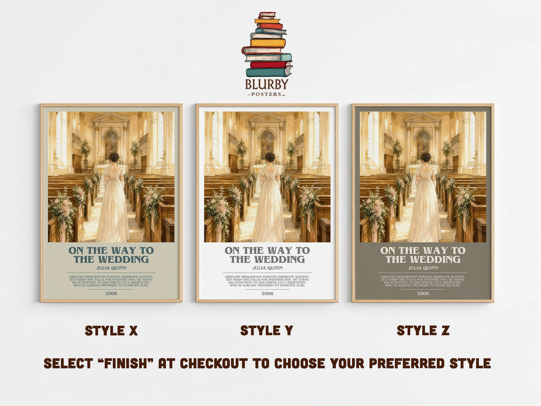 On the Way to the Wedding bookish print in frame leaning in hallway – romance wall art (mockup)