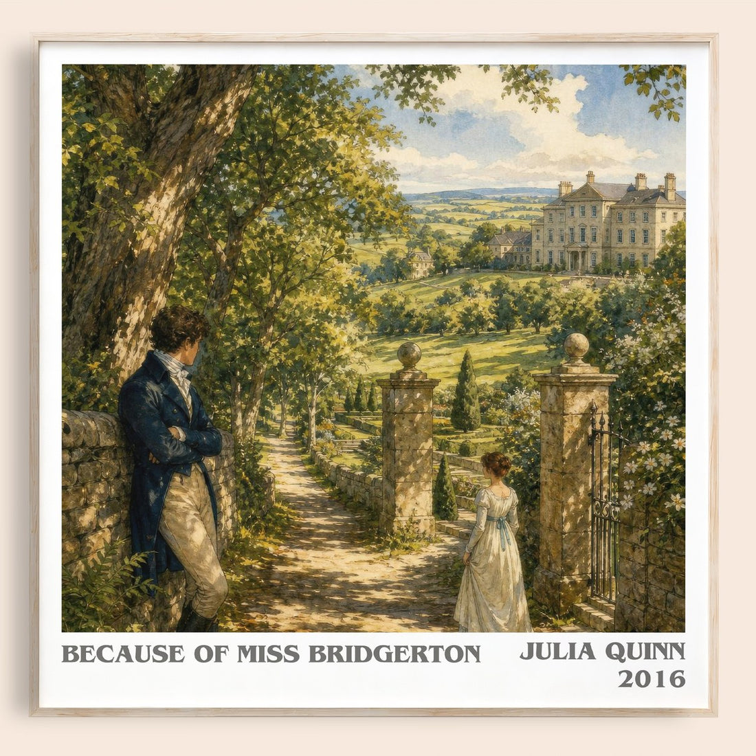 Because of Miss Bridgerton literary book poster by Julia Quinn – framed literary art print
