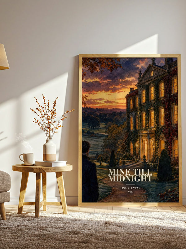Mine Till Midnight watercolour print in frame leaning in hallway – romance wall art