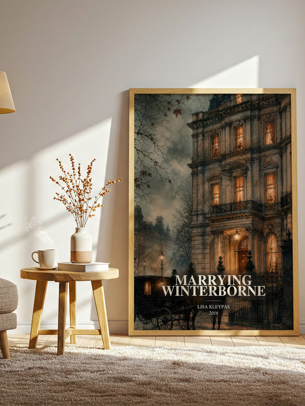 Marrying Winterborne watercolour print in frame leaning in hallway – romance wall art