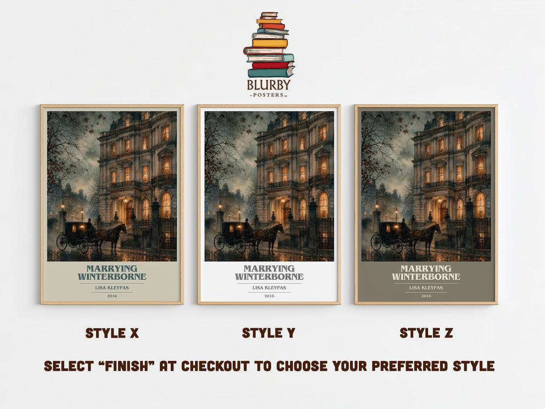 Marrying Winterborne book cover print in frame leaning in hallway – romance wall art (mockup)