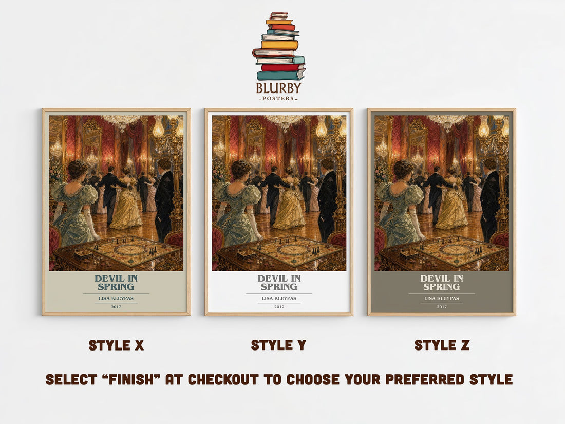 Devil in Spring book cover print in frame leaning in hallway – romance wall art (mockup)