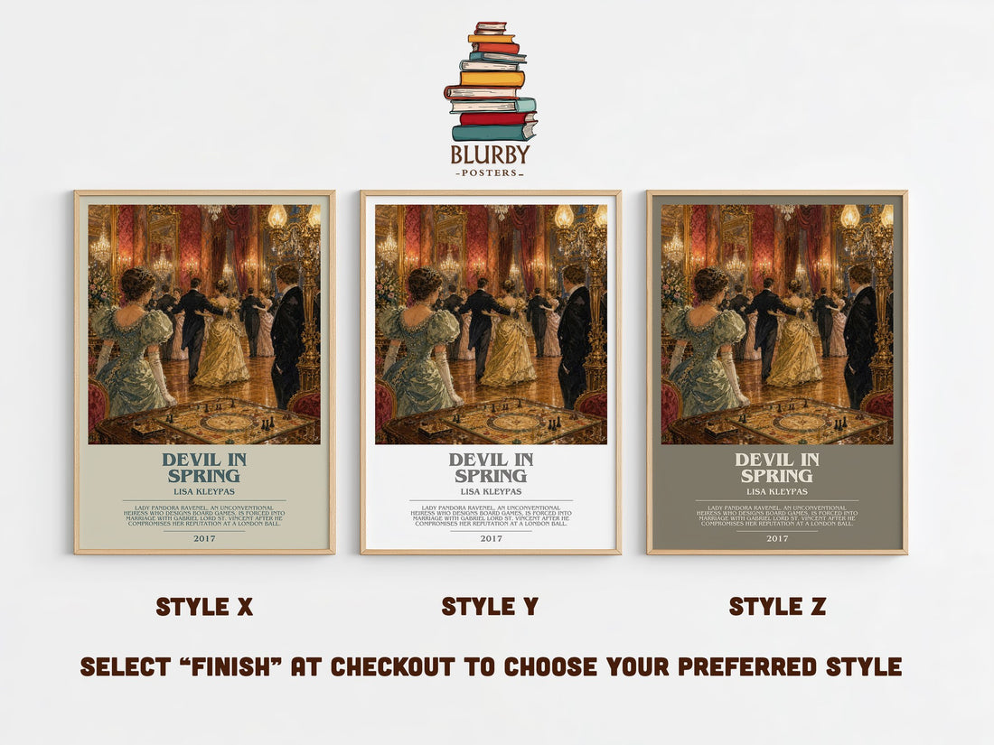 Devil in Spring bookish print in frame leaning in hallway – romance wall art (mockup)
