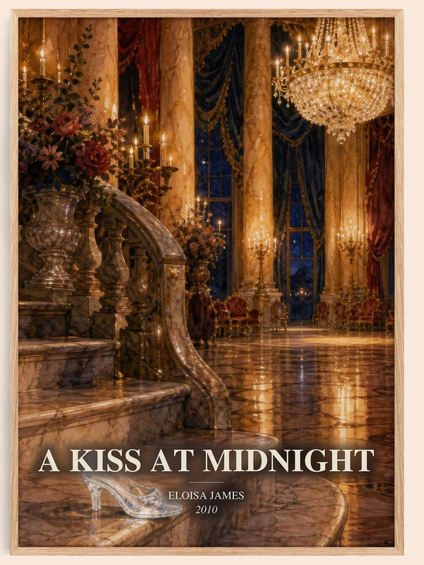 A Kiss at Midnight watercolour book poster by Eloisa James – framed literary art print