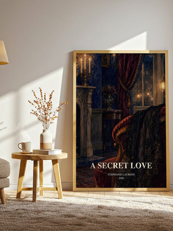 A Secret Love watercolour print in frame leaning in hallway – romance wall art