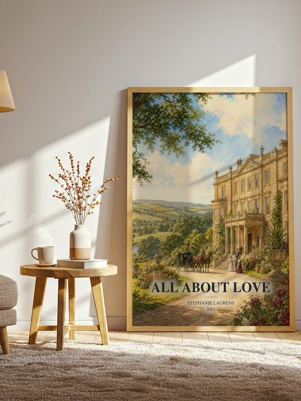 All About Love watercolour print in frame leaning in hallway – romance wall art