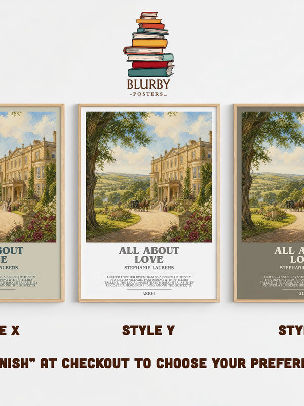 All About Love bookish print in frame leaning in hallway – romance wall art