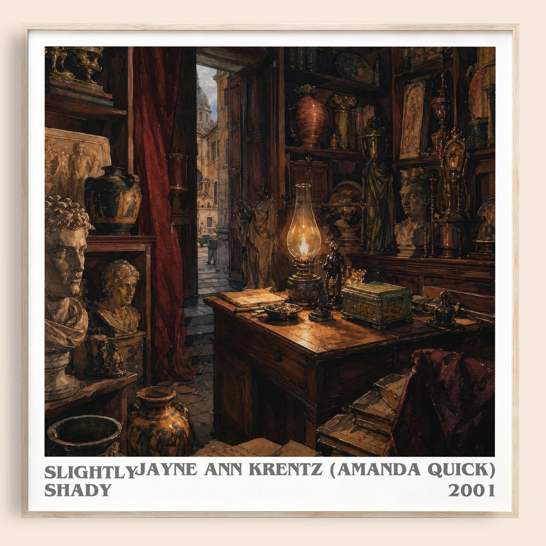 Slightly Shady literary book poster by Jayne Ann Krentz (Amanda Quick) – framed literary art print