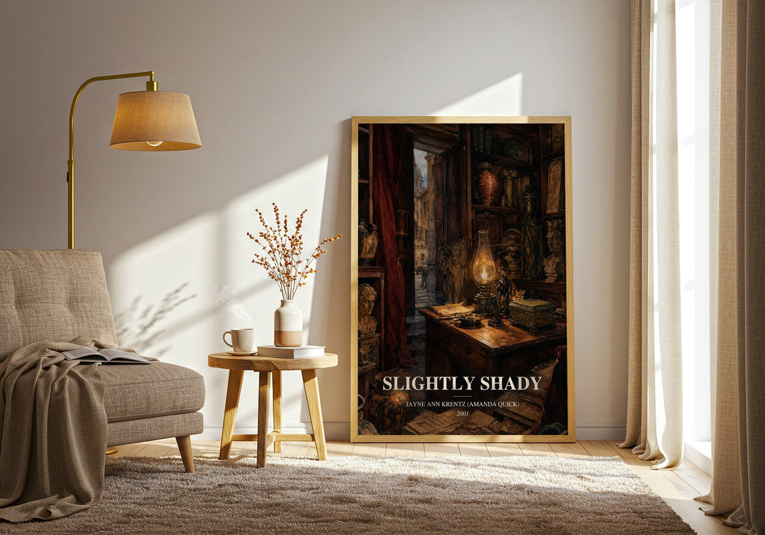 Slightly Shady watercolour print in frame leaning in hallway – romance wall art (mockup)