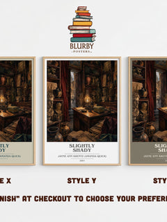 Slightly Shady book cover print in frame leaning in hallway – romance wall art