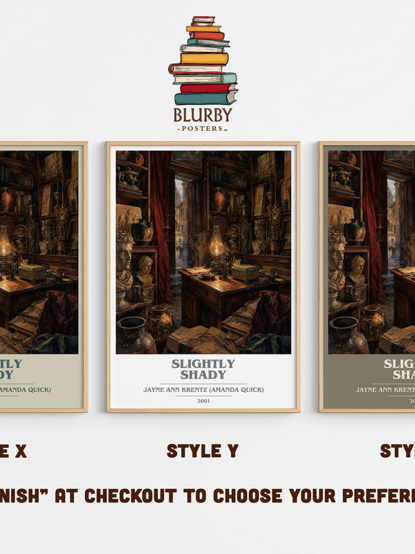 Slightly Shady book cover print in frame leaning in hallway – romance wall art