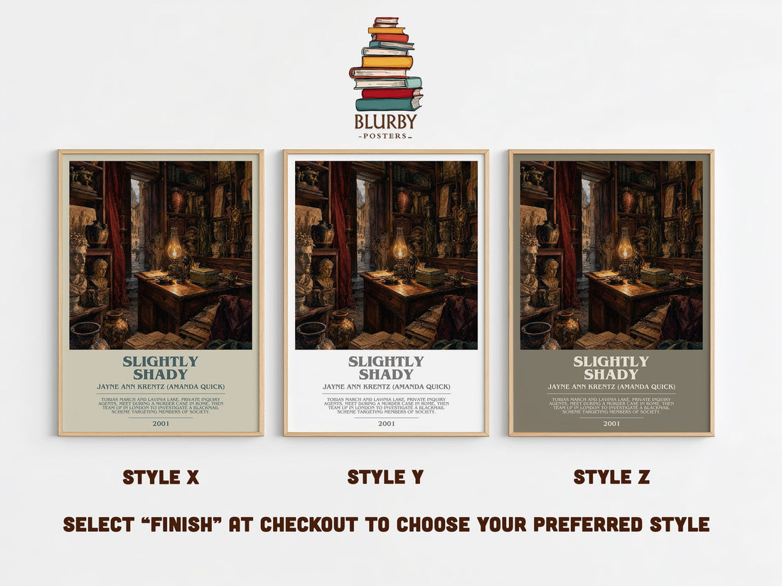 Slightly Shady bookish print in frame leaning in hallway – romance wall art (mockup)