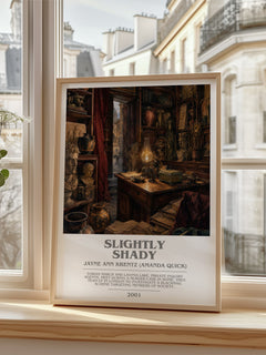 Slightly Shady Bookish Wall Art by Jayne Ann Krentz (Amanda Quick) – framed print by a bright window