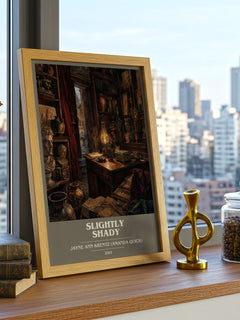 Slightly Shady book cover print framed by window – literary home decor